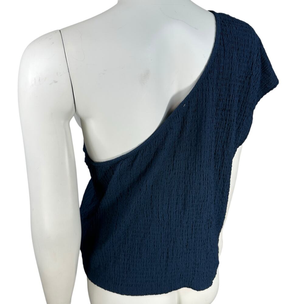 Free People Navy One-Shoulder Blouse Sz L - Picture 6 of 7